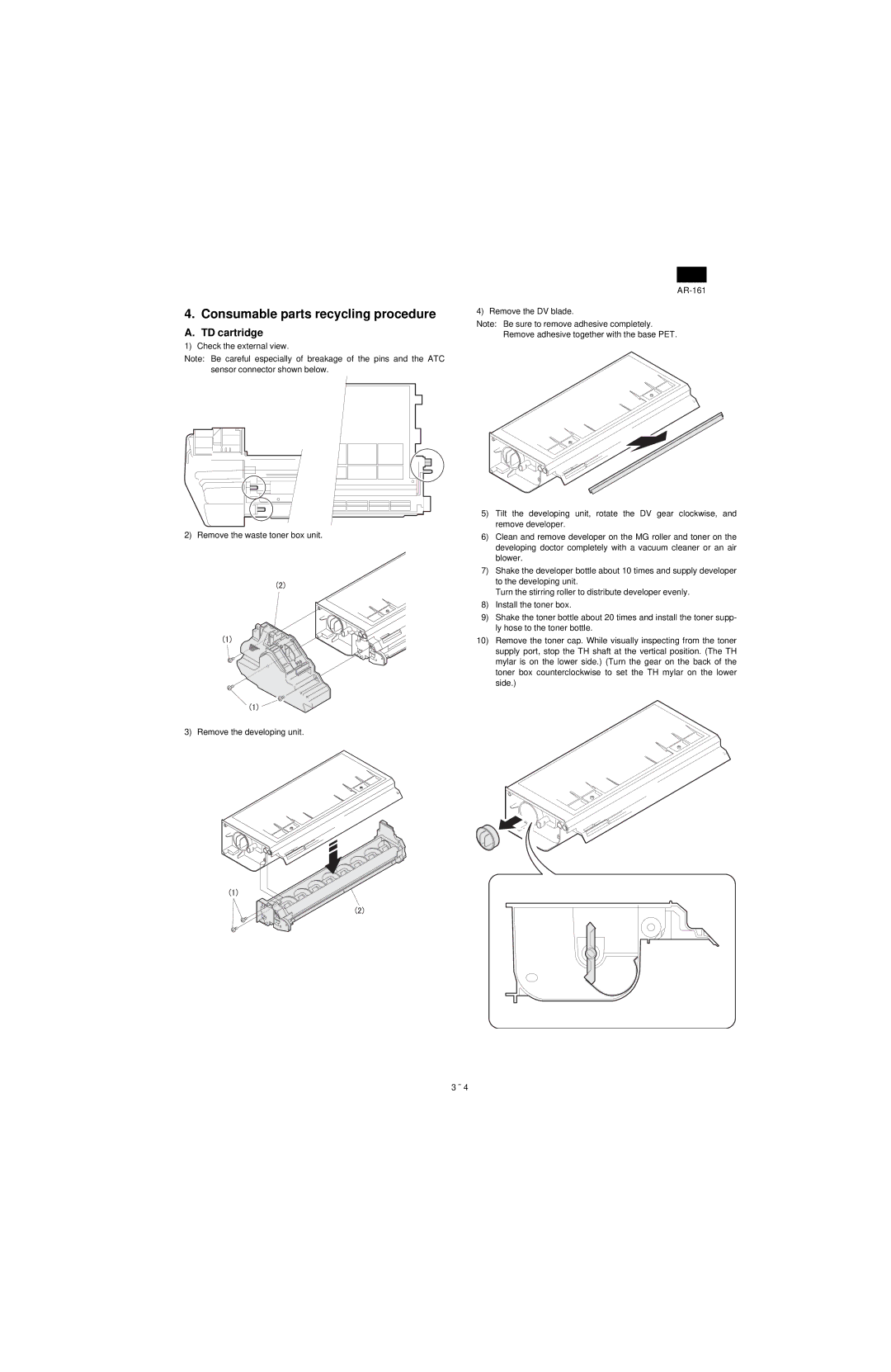 Sharp AR-161, AR-160 specifications Consumable parts recycling procedure 