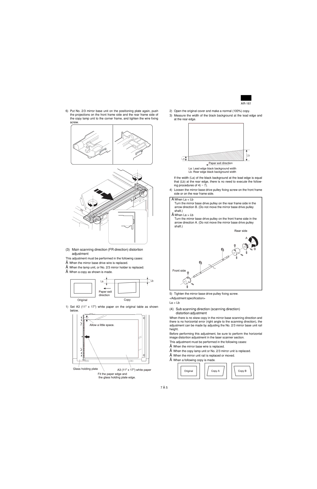 Sharp AR-161, AR-160 specifications Main scanning direction FR direction distortion adjustment 