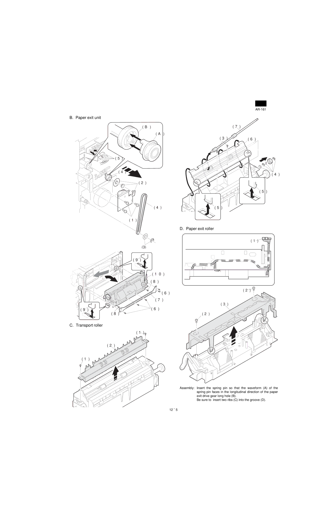 Sharp AR-161, AR-160 specifications Paper exit unit Paper exit roller Transport roller 