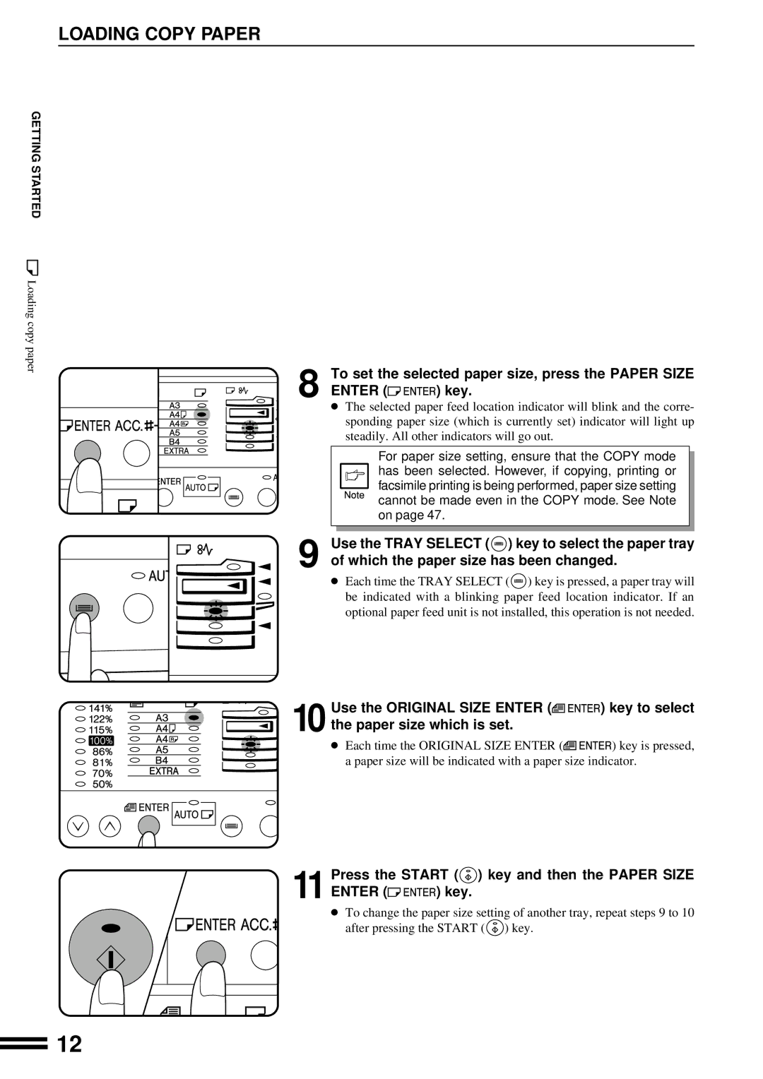 Sharp AR-162, AR-163 operation manual Key, Press the Start key and then the Paper Size Enter key 