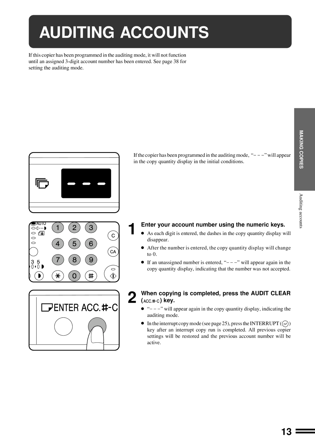 Sharp AR-163, AR-162 operation manual Auditing Accounts, Enter your account number using the numeric keys 