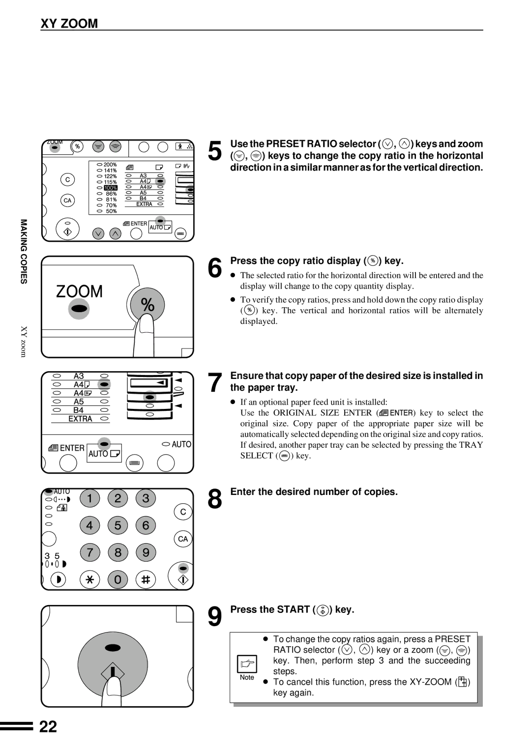 Sharp AR-162, AR-163 operation manual XY Zoom, Use the Preset Ratio selector , keys and zoom 