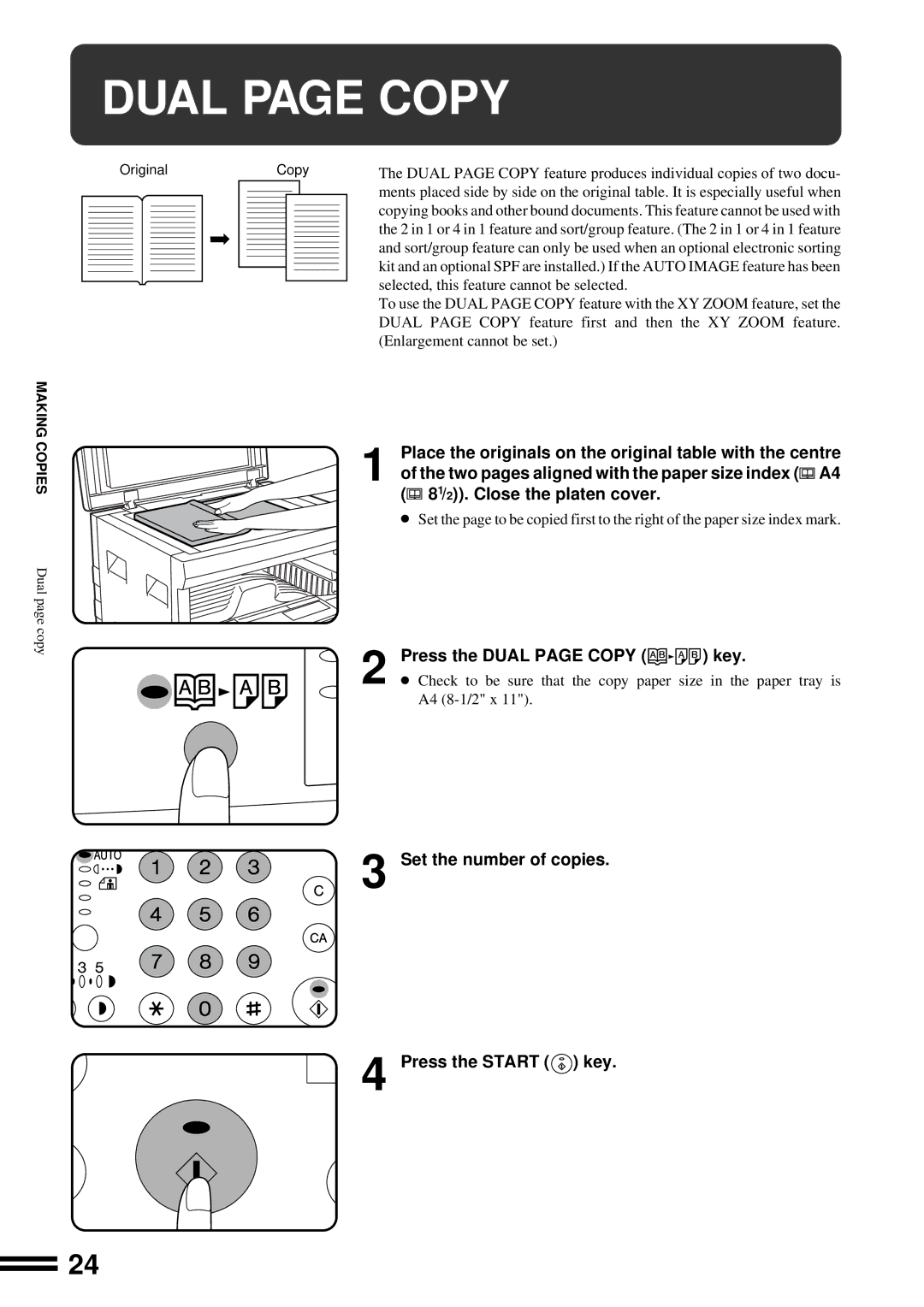 Sharp AR-162, AR-163 operation manual Press the Dual page Copy key, Set the number of copies Press the Start key 