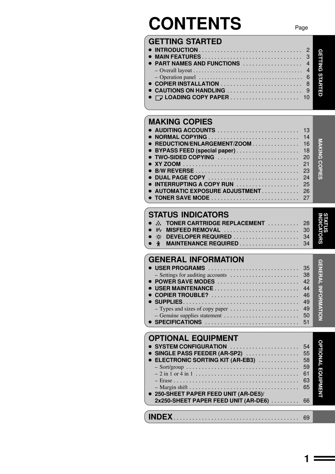 Sharp AR-163, AR-162 operation manual Contents 