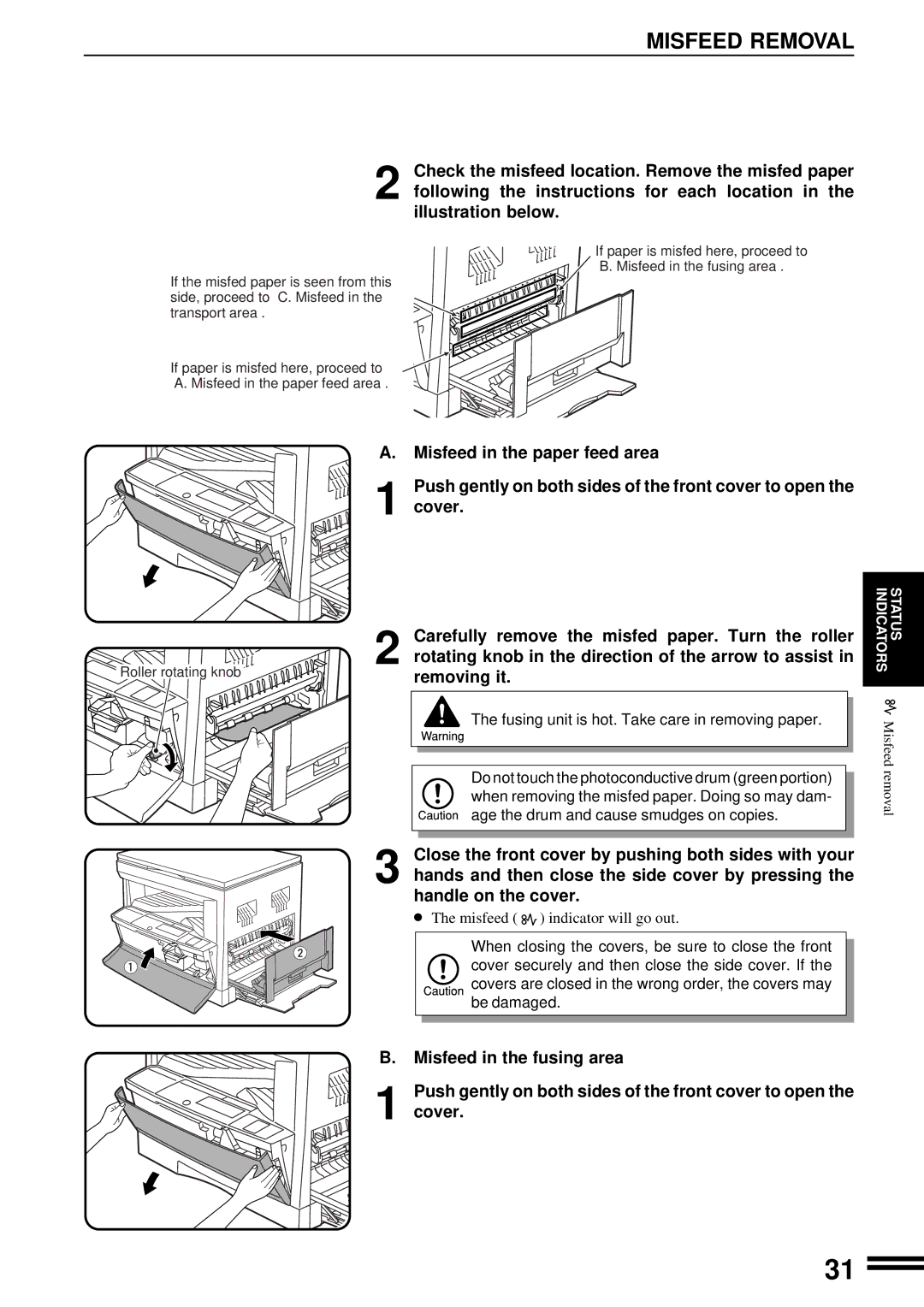 Sharp AR-163, AR-162 operation manual Misfeed Removal 