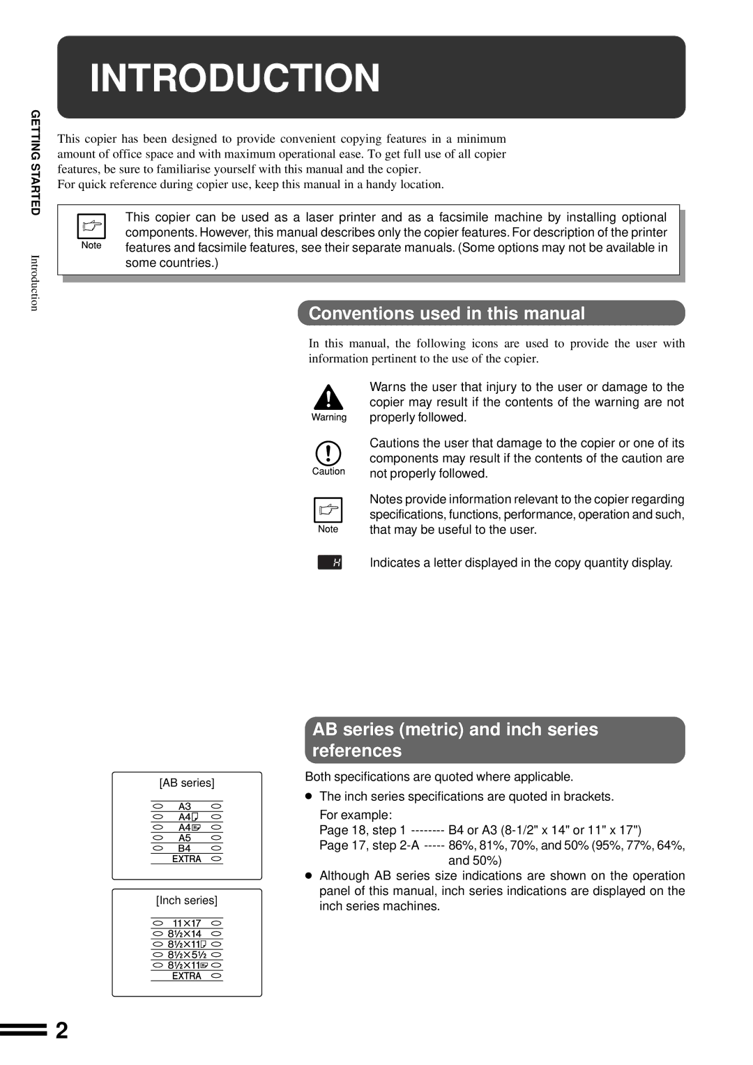 Sharp AR-162, AR-163 Introduction, Conventions used in this manual, AB series metric and inch series references 