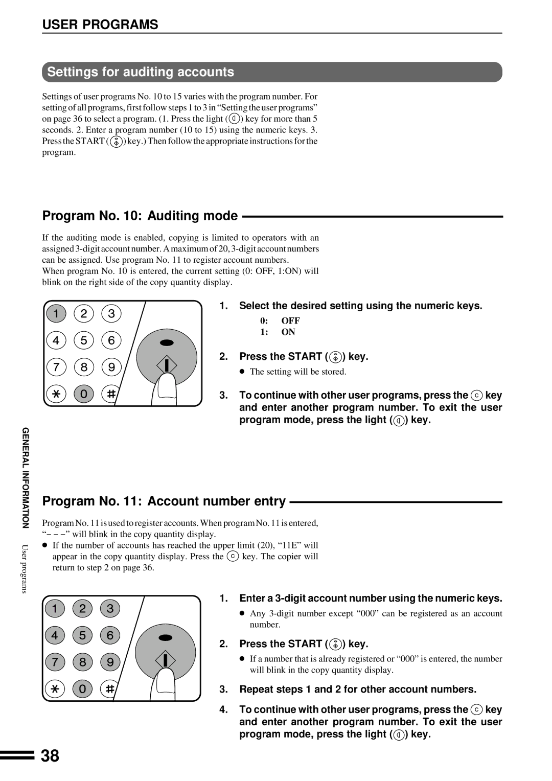 Sharp AR-162, AR-163 operation manual Settings for auditing accounts, Select the desired setting using the numeric keys 