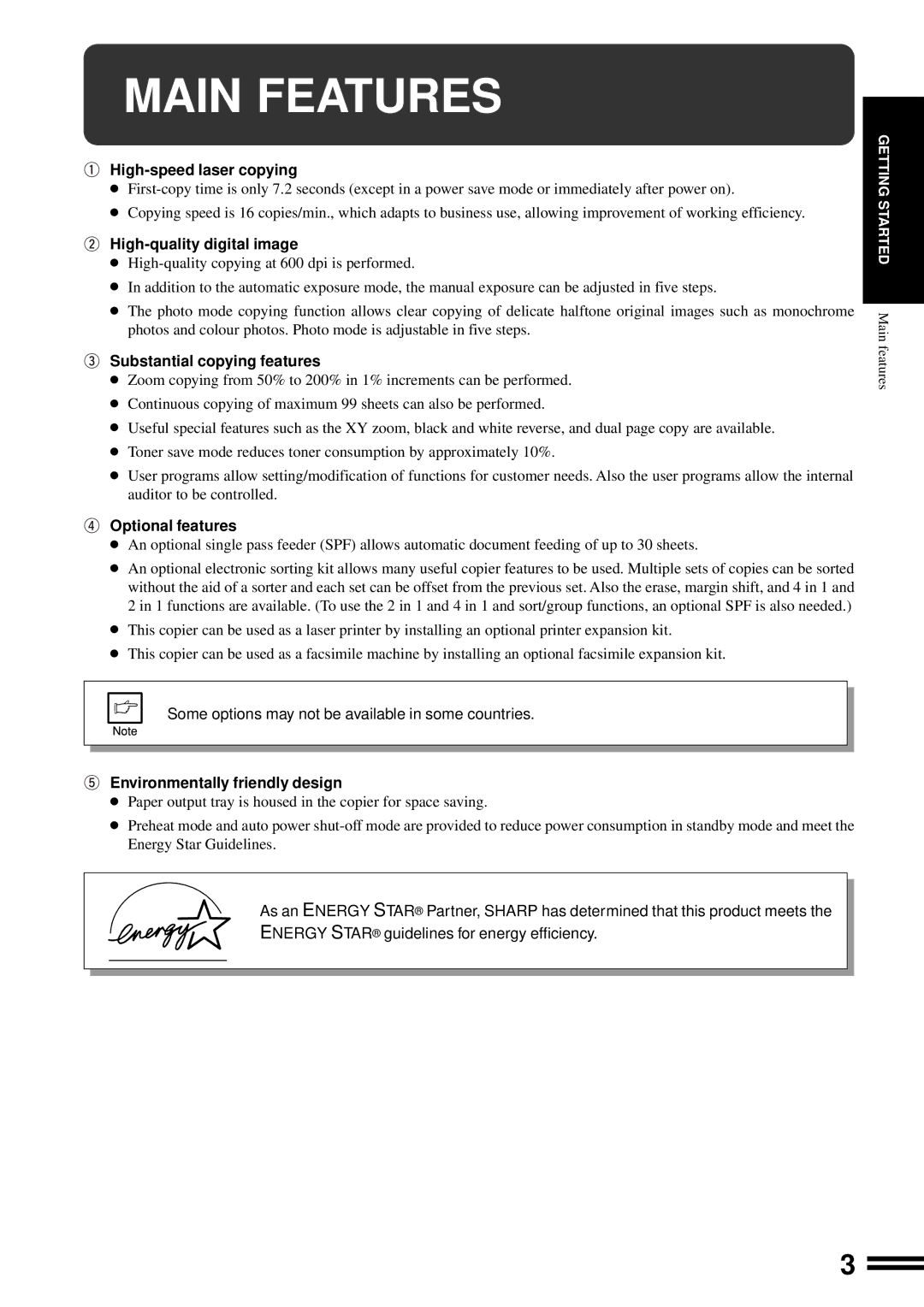 Sharp AR-163, AR-162 operation manual Main Features 