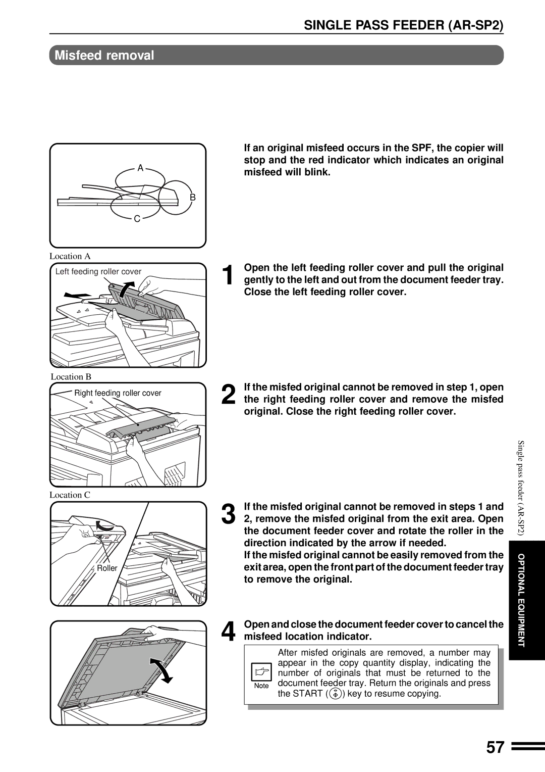 Sharp AR-163, AR-162 operation manual Misfeed removal 