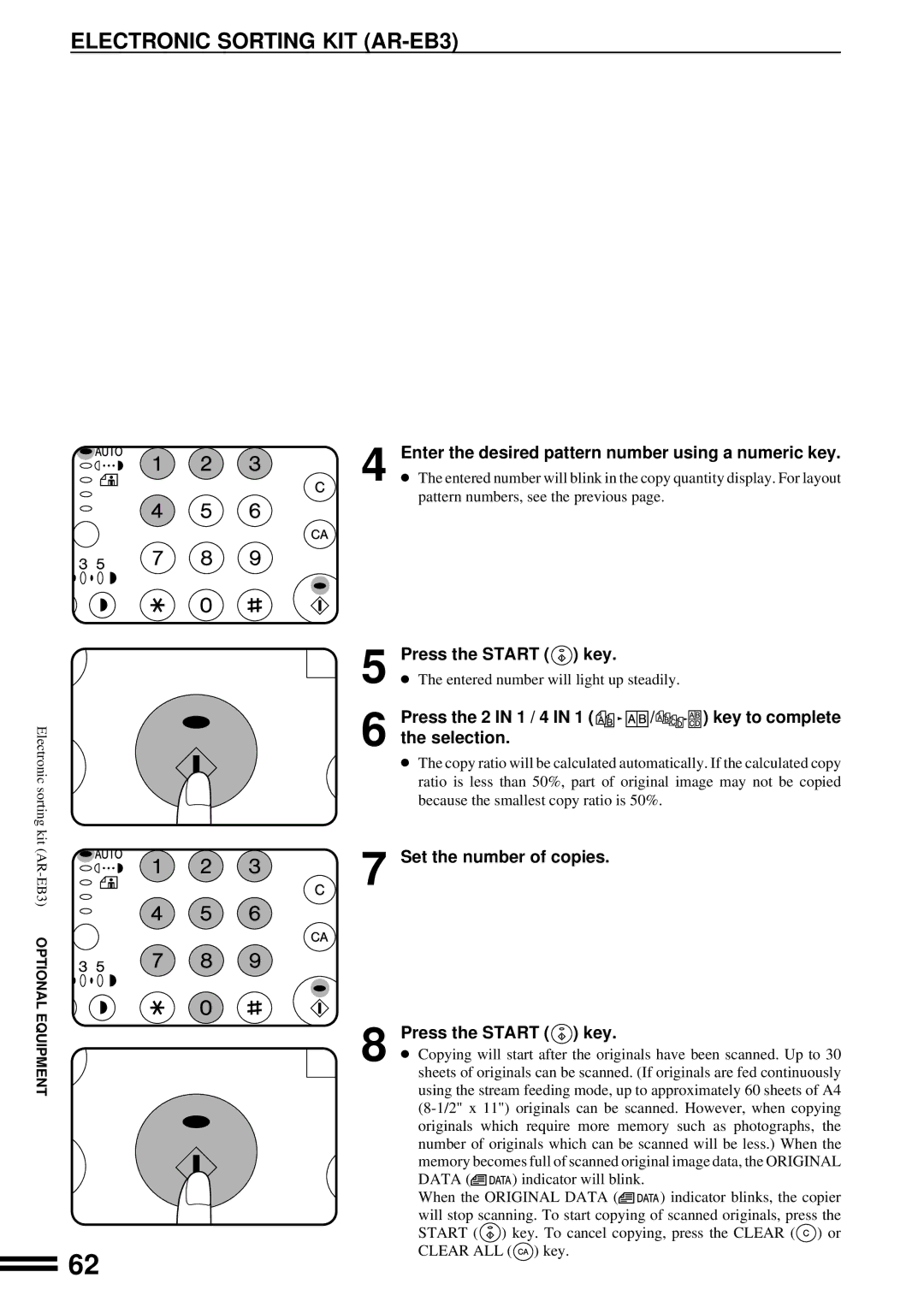 Sharp AR-162 Press the 2 in 1 / 4, Selection, Enter the desired pattern number using a numeric key, Key to complete 