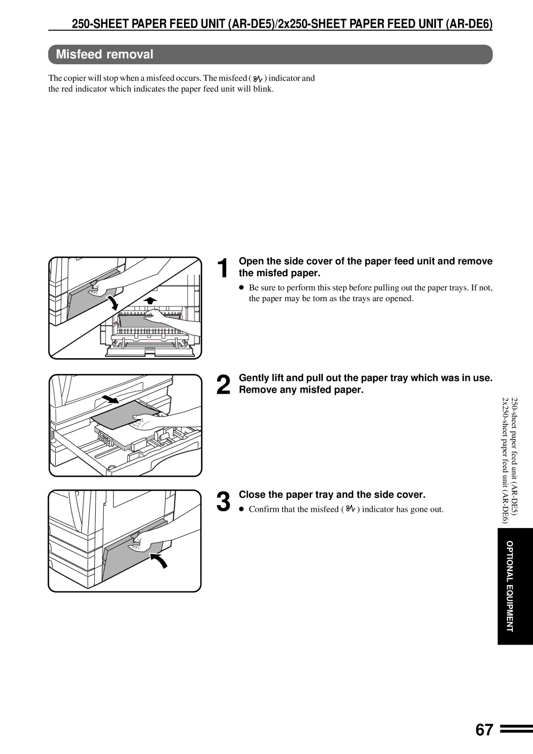 Sharp AR-163, AR-162 operation manual Confirm that the misfeed indicator has gone out 