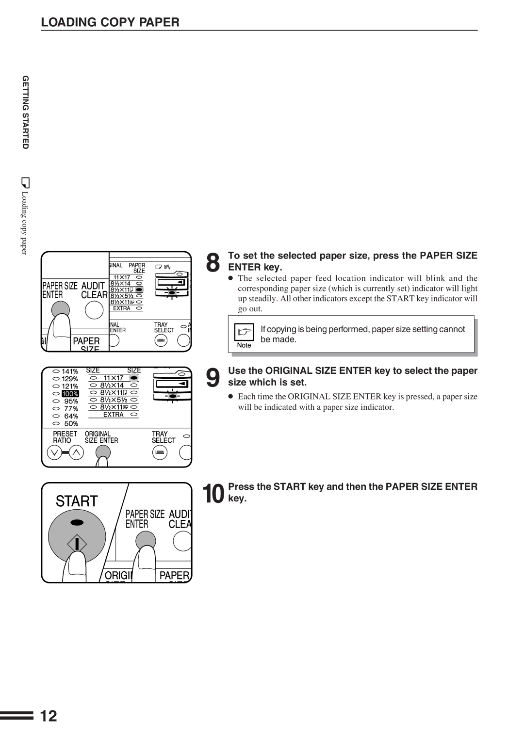 Sharp AR-162S operation manual Press the Start key and then the Paper Size Enter key 