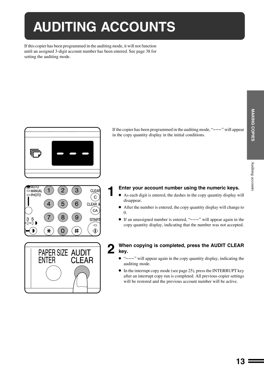 Sharp AR-162S operation manual Auditing Accounts, Enter your account number using the numeric keys 