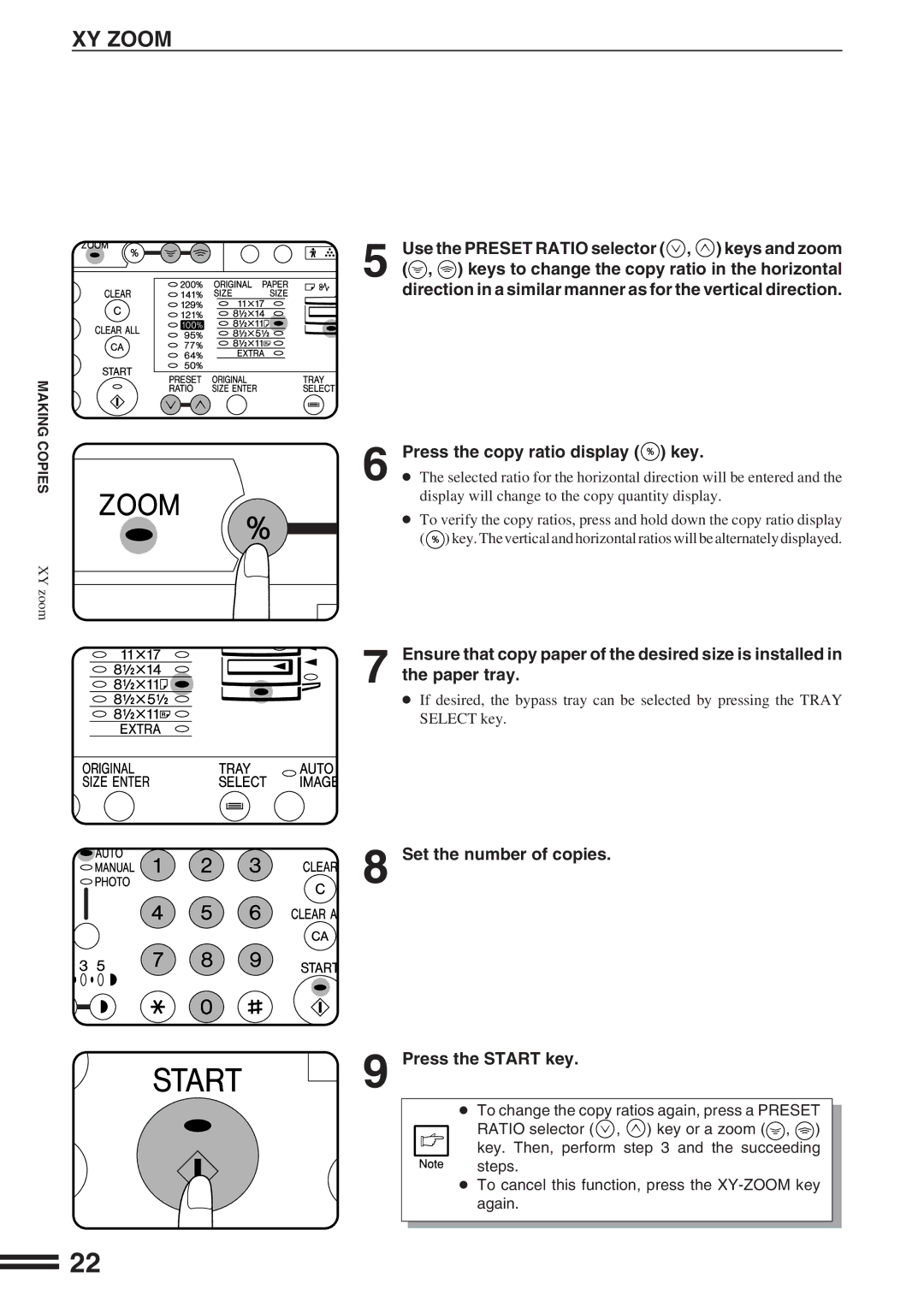 Sharp AR-162S operation manual XY Zoom, Use the Preset Ratio selector , keys and zoom 