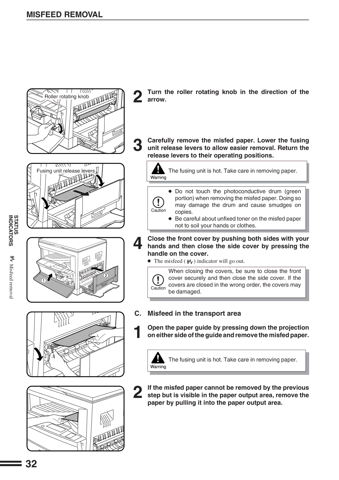 Sharp AR-162S operation manual Misfeed in the transport area 