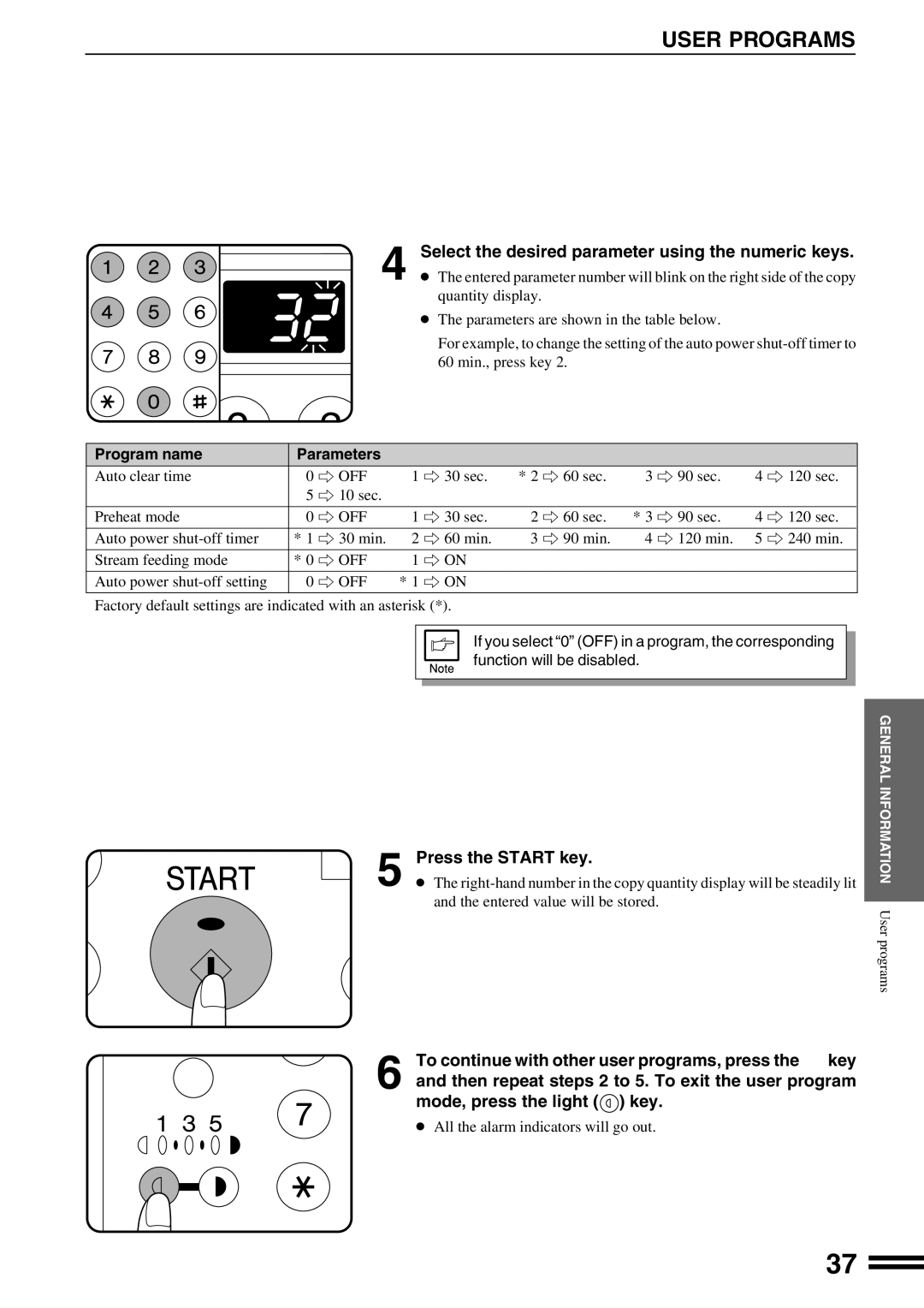 Sharp AR-162S operation manual Select the desired parameter using the numeric keys, Program name Parameters 