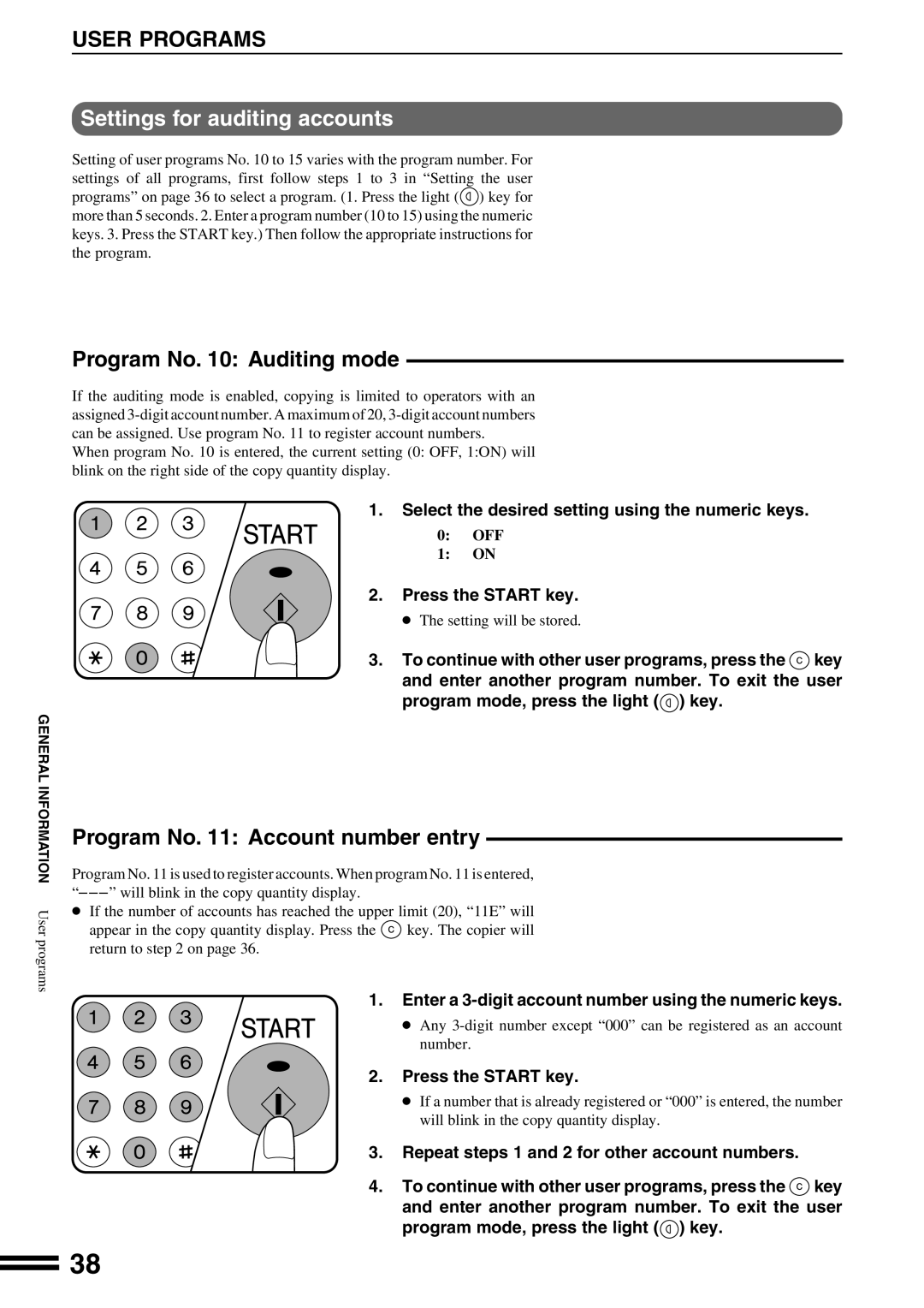 Sharp AR-162S operation manual Settings for auditing accounts, Select the desired setting using the numeric keys 