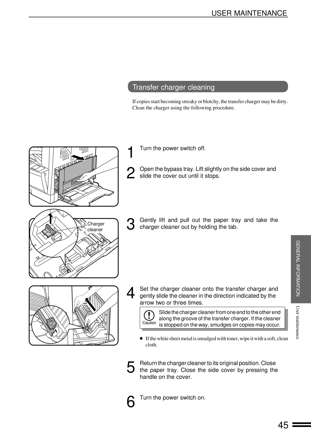 Sharp AR-162S operation manual User Maintenance, Transfer charger cleaning 