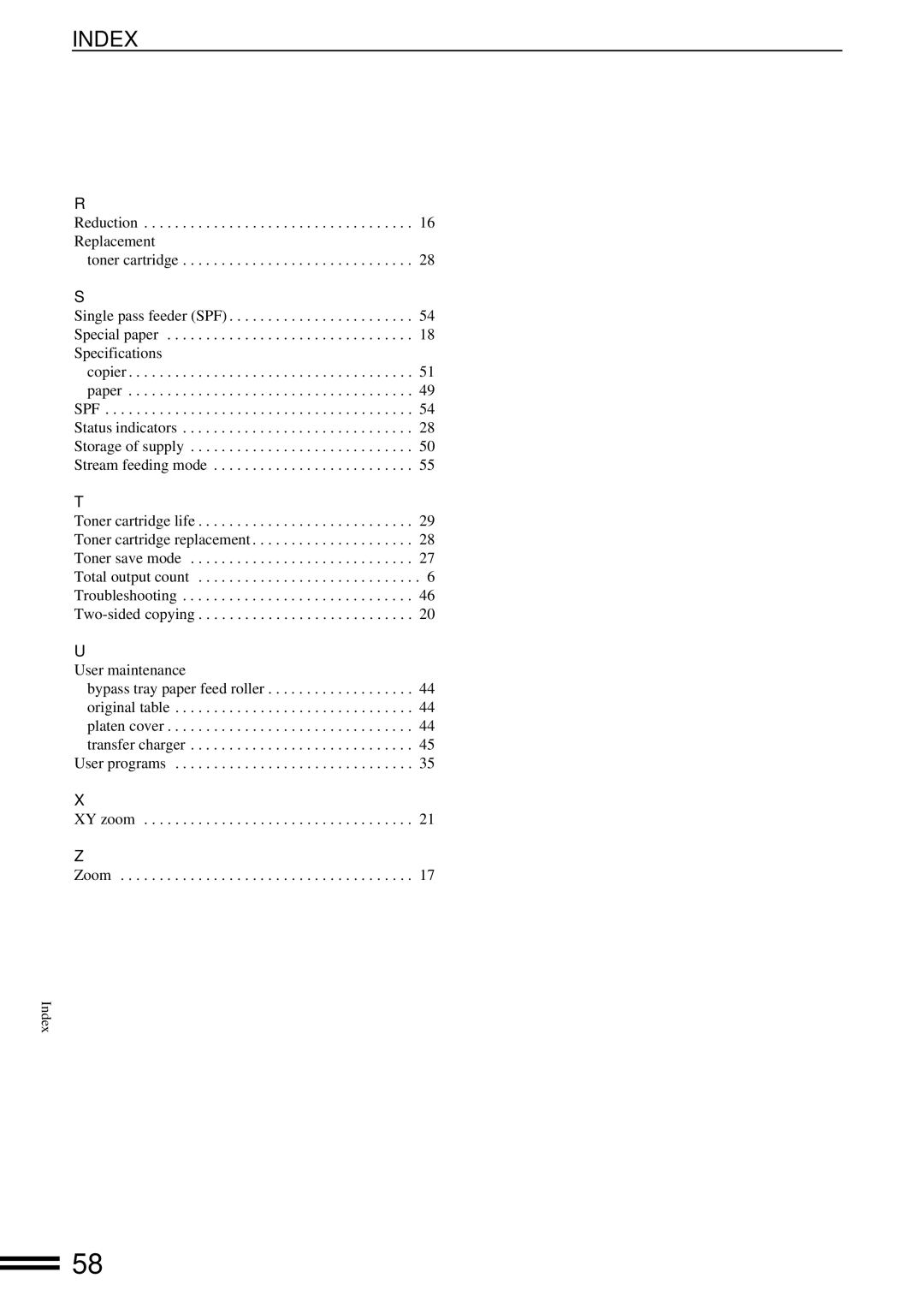 Sharp AR-162S operation manual Index 