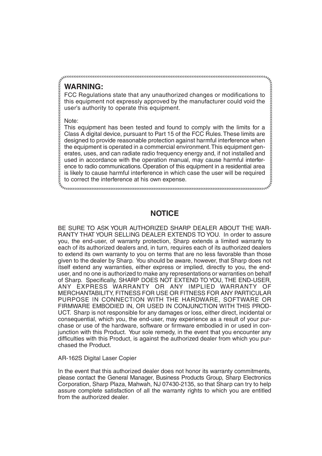 Sharp AR-162S operation manual 