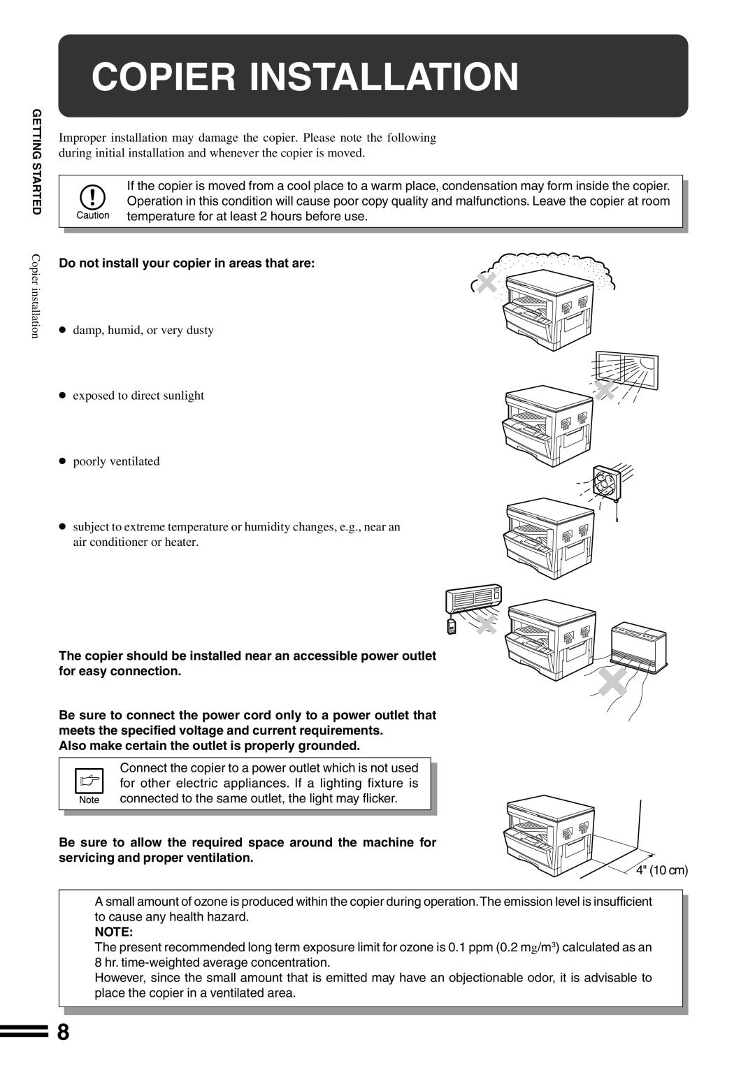 Sharp AR-162S operation manual Copier Installation, Do not install your copier in areas that are 