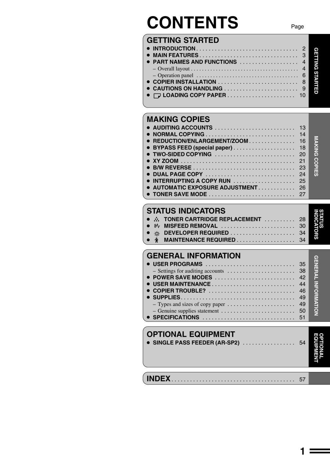 Sharp AR-162S operation manual Contents 