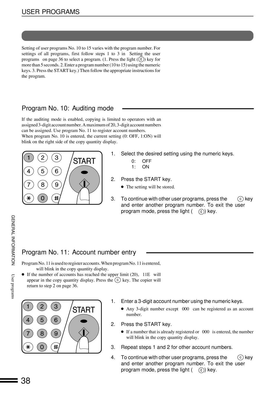 Sharp AR-162S operation manual Settings for auditing accounts, Select the desired setting using the numeric keys 