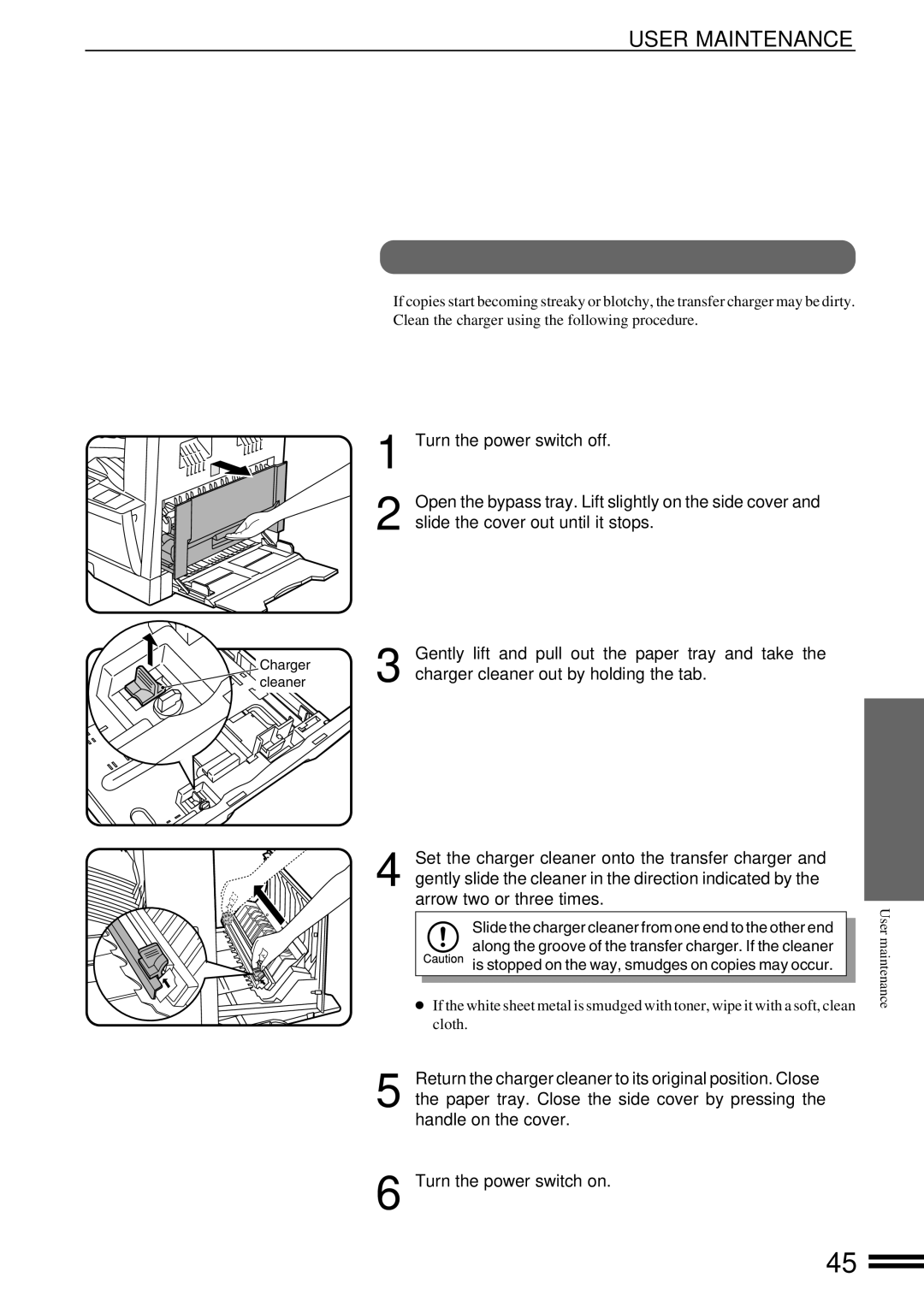 Sharp AR-162S operation manual User Maintenance, Transfer charger cleaning 