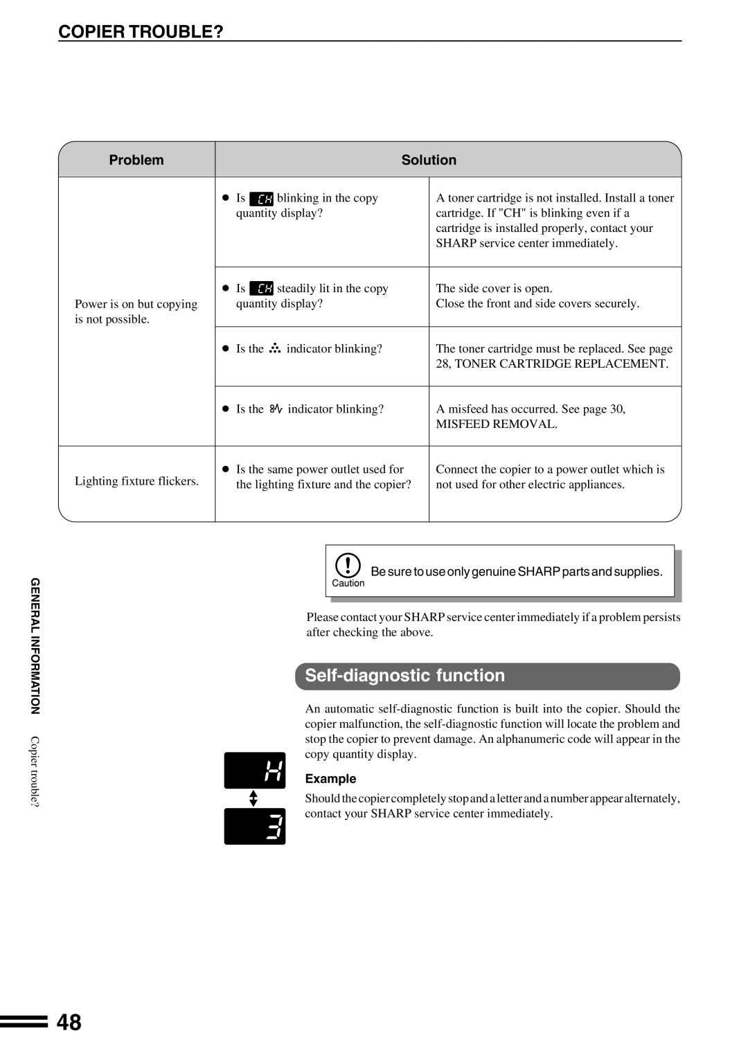 Sharp AR-162S operation manual Self-diagnostic function, Example 