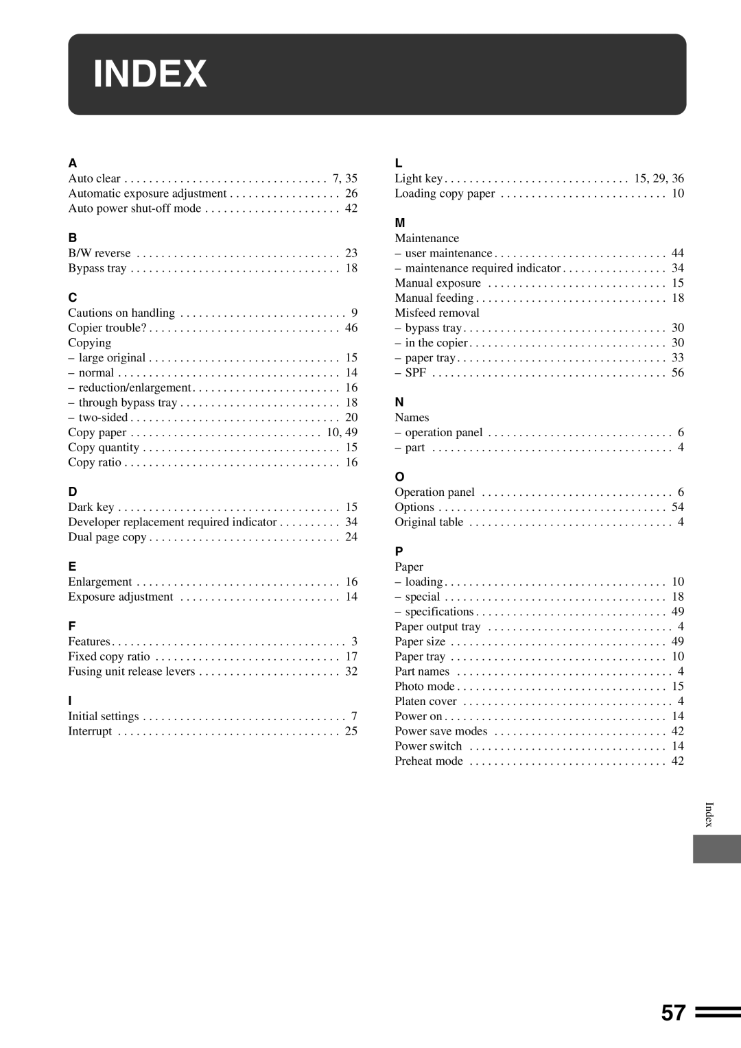 Sharp AR-162S operation manual Index 