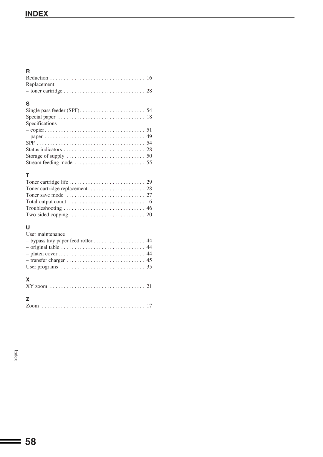 Sharp AR-162S operation manual Index 