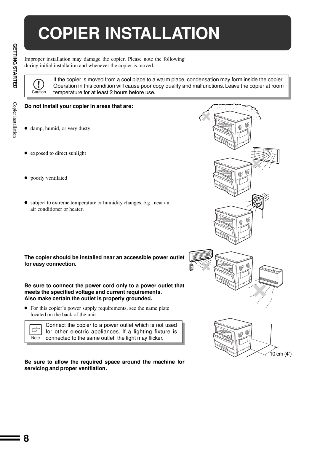 Sharp AR-201 operation manual Copier Installation, Do not install your copier in areas that are 