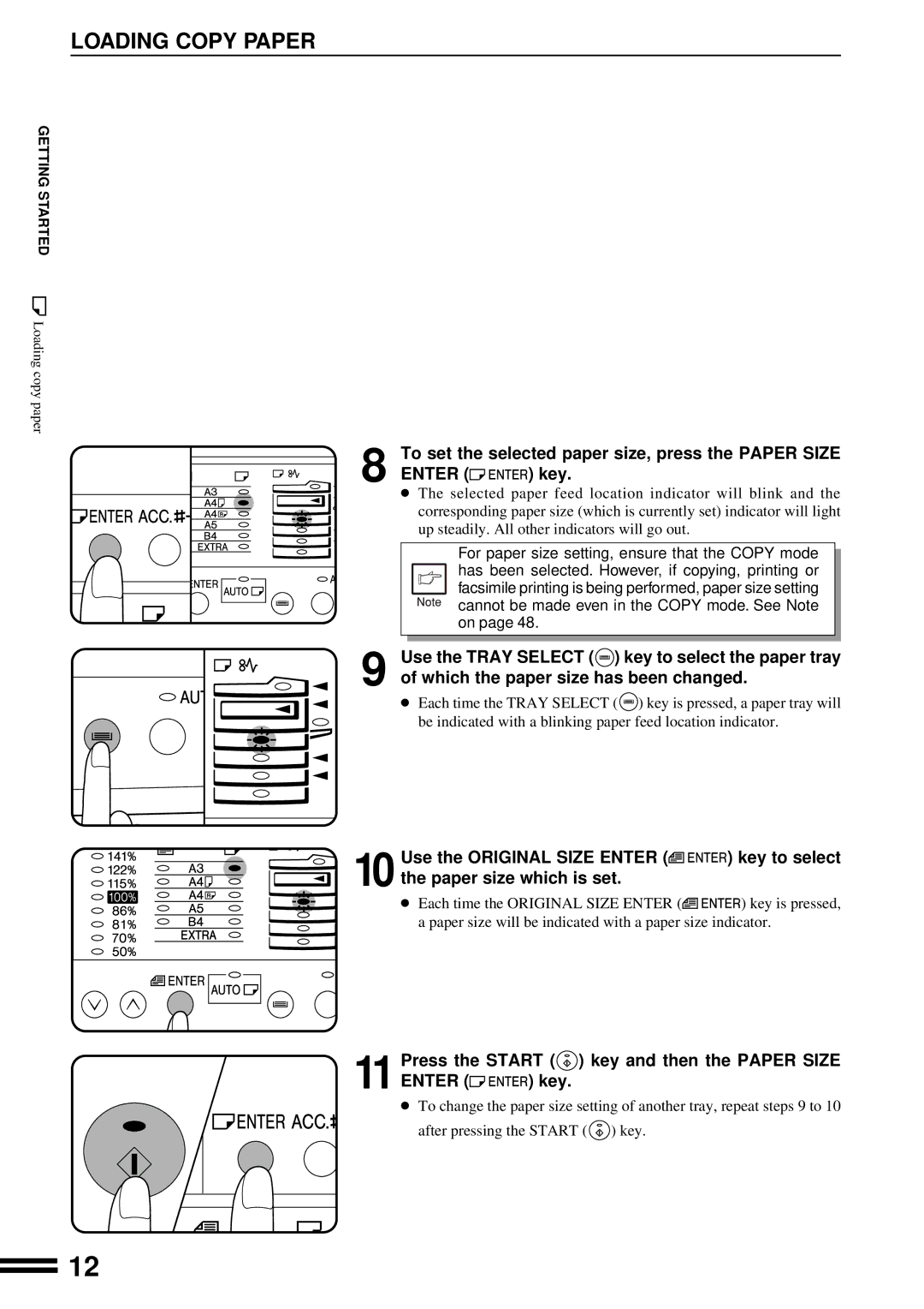 Sharp AR-201 operation manual Press the Start key and then the Paper Size Enter key 