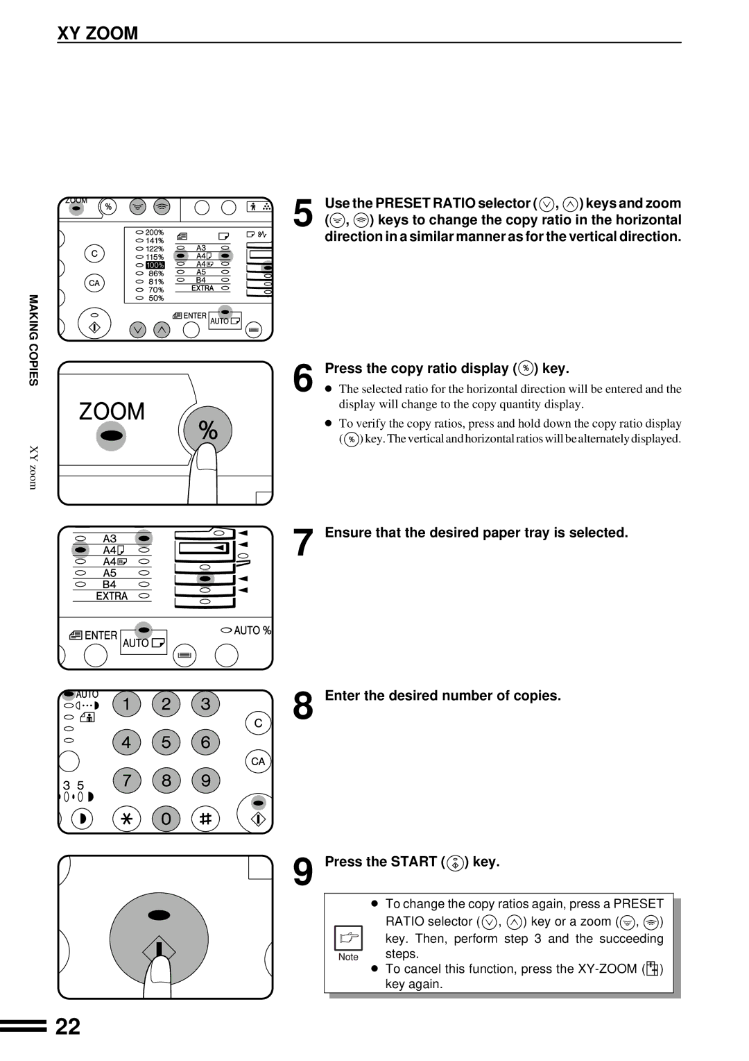 Sharp AR-201 operation manual XY Zoom, Use the Preset Ratio selector , keys and zoom 