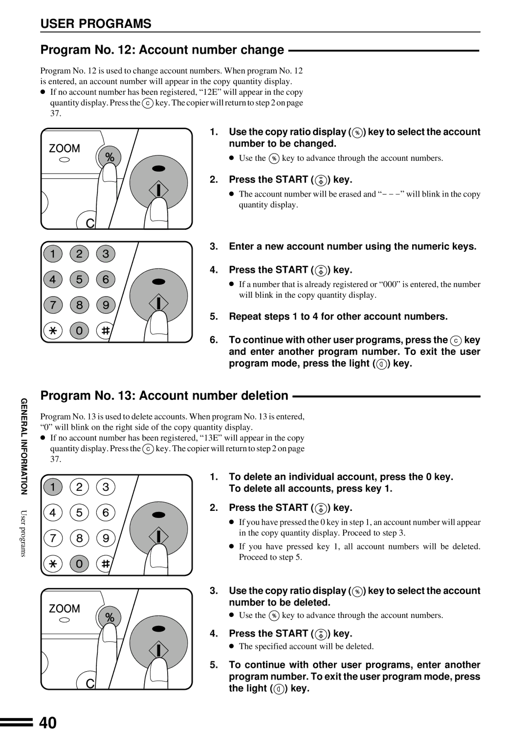 Sharp AR-201 operation manual Program No Account number change 