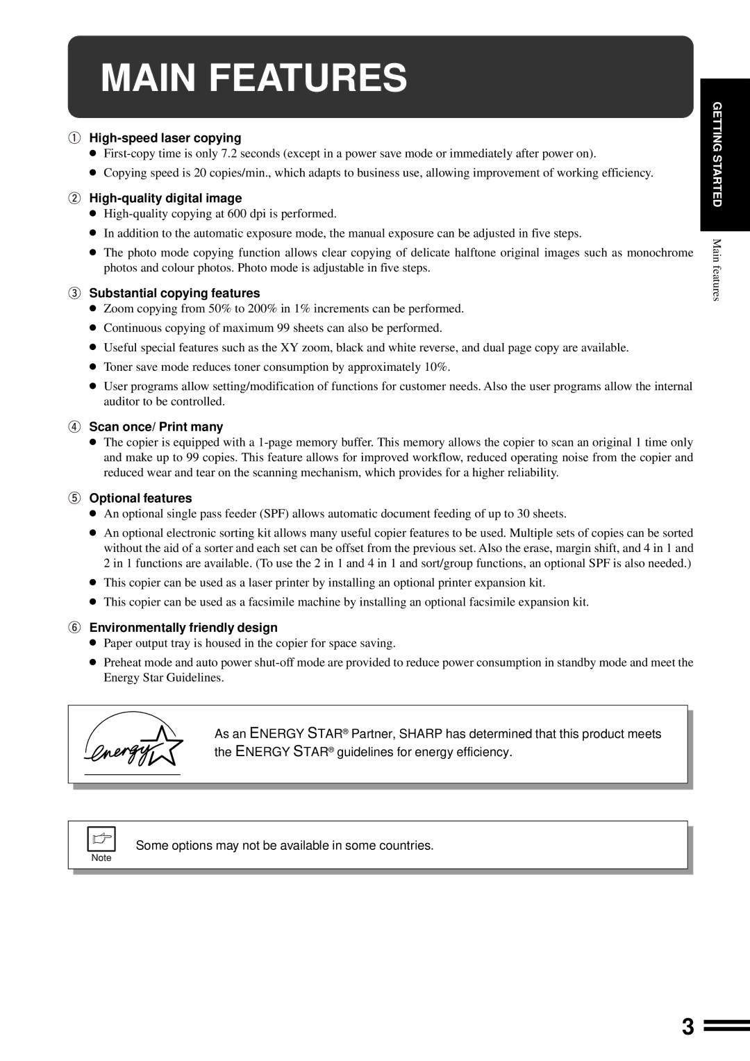 Sharp AR-201 operation manual Main Features 