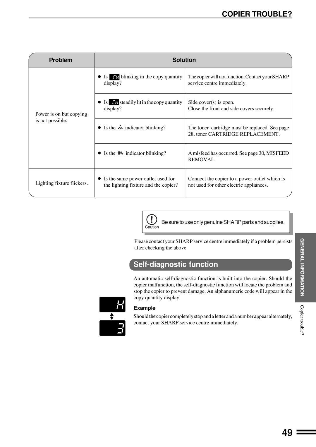 Sharp AR-201 operation manual Self-diagnostic function, Example 