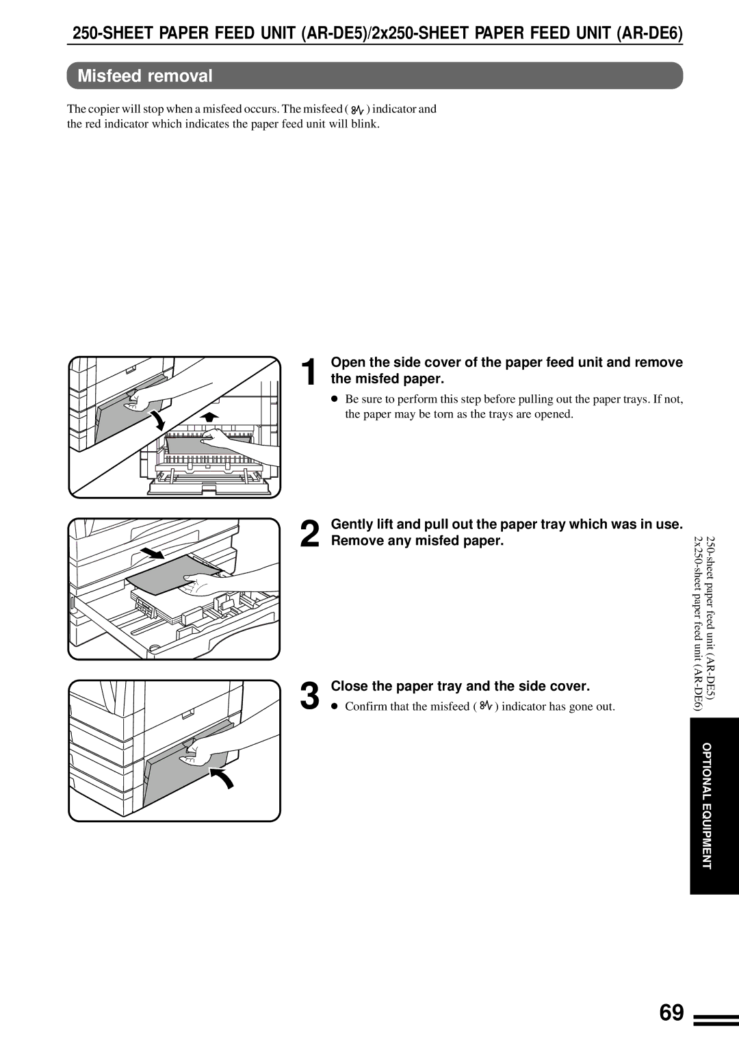 Sharp AR-201 operation manual Confirm that the misfeed indicator has gone out 