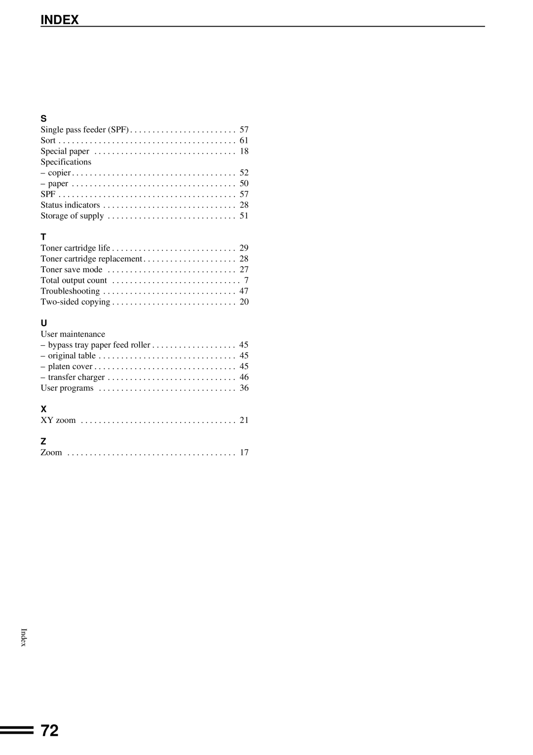 Sharp AR-201 operation manual Index 