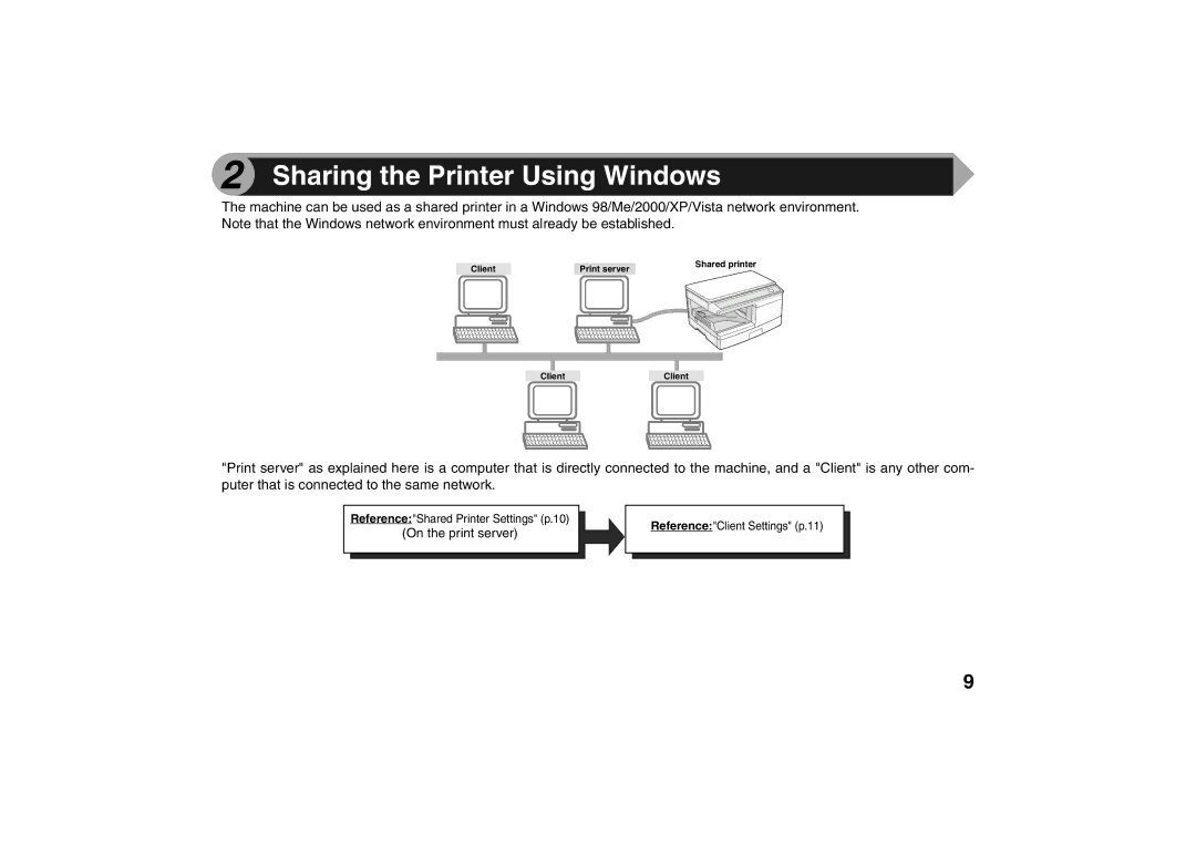 Sharp AR-203E X operation manual Sharing the Printer Using Windows 