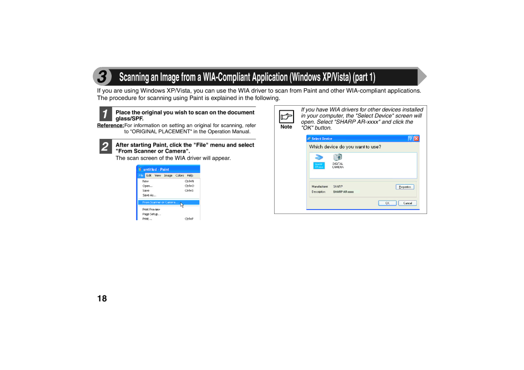 Sharp AR-203E X operation manual Place the original you wish to scan on the document, Glass/SPF, From Scanner or Camera 