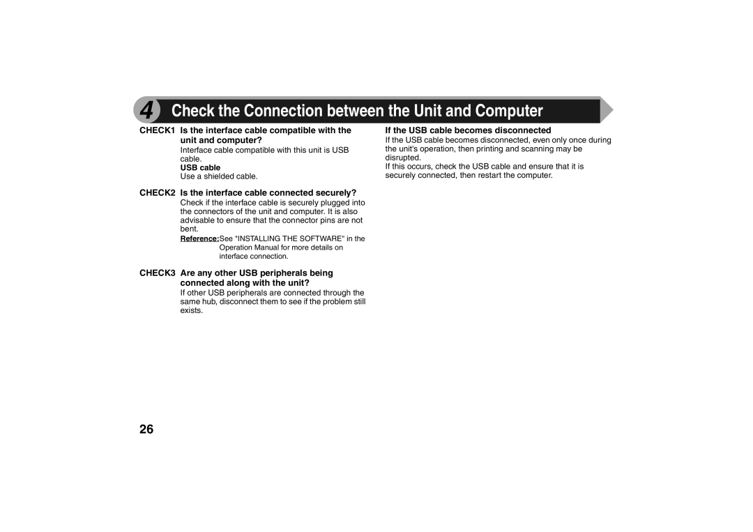 Sharp AR-203E X operation manual CHECK2 Is the interface cable connected securely?, If the USB cable becomes disconnected 