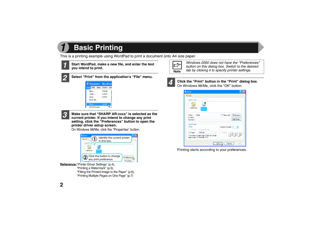 Sharp AR-203E X operation manual Basic Printing, Make sure that Sharp AR-xxxx is selected as 