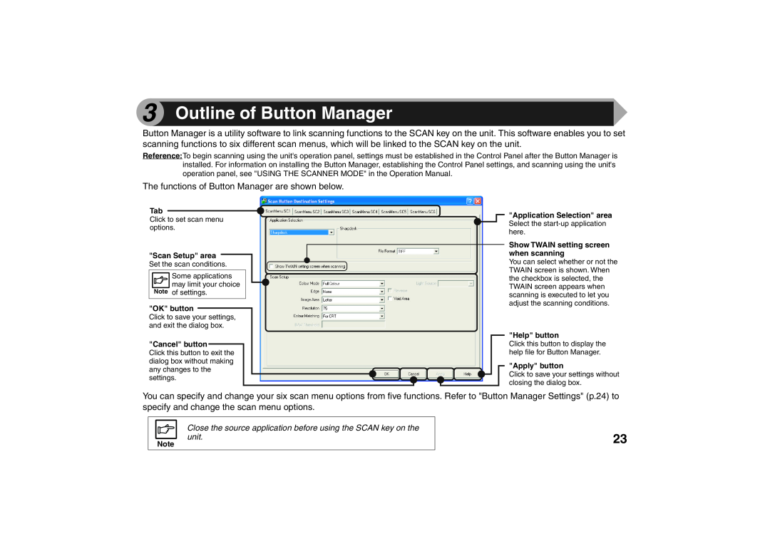 Sharp AR-203E X operation manual Outline of Button Manager 