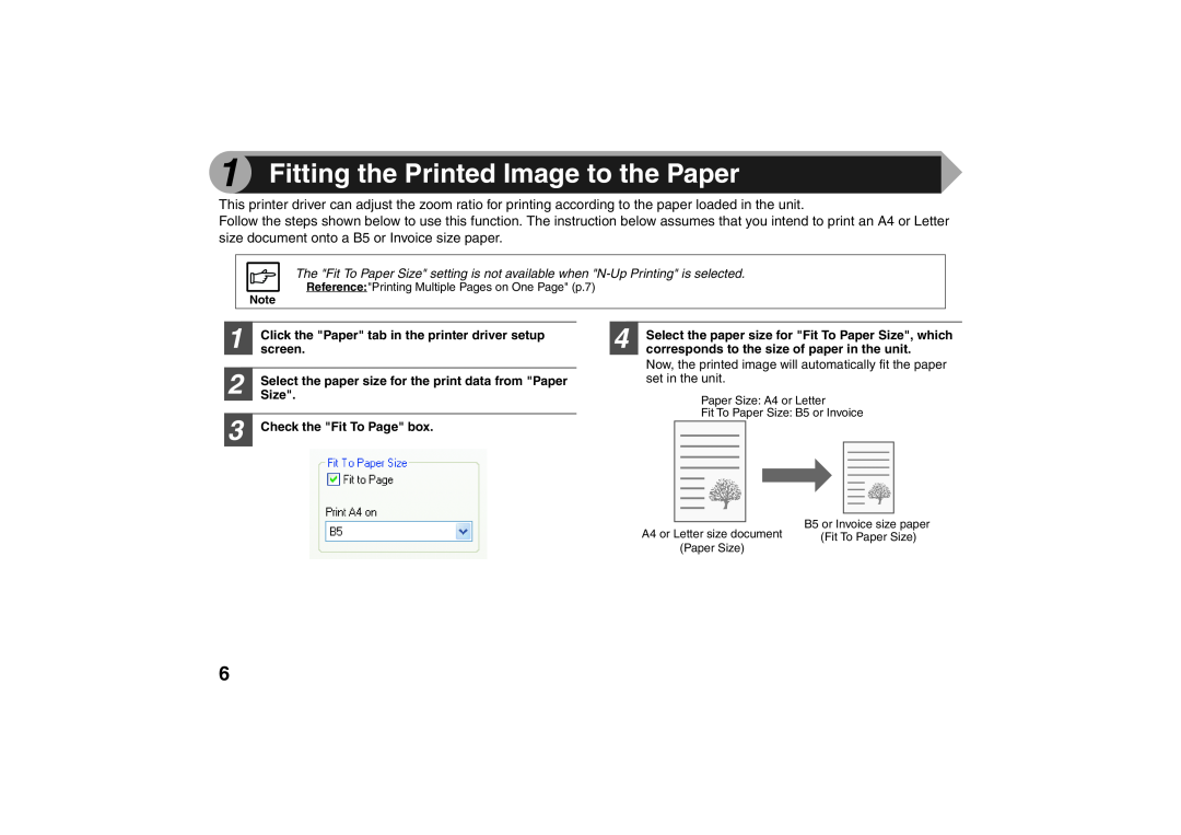 Sharp AR-203E X Fitting the Printed Image to the Paper, Click the Paper tab in the printer driver setup, screen 