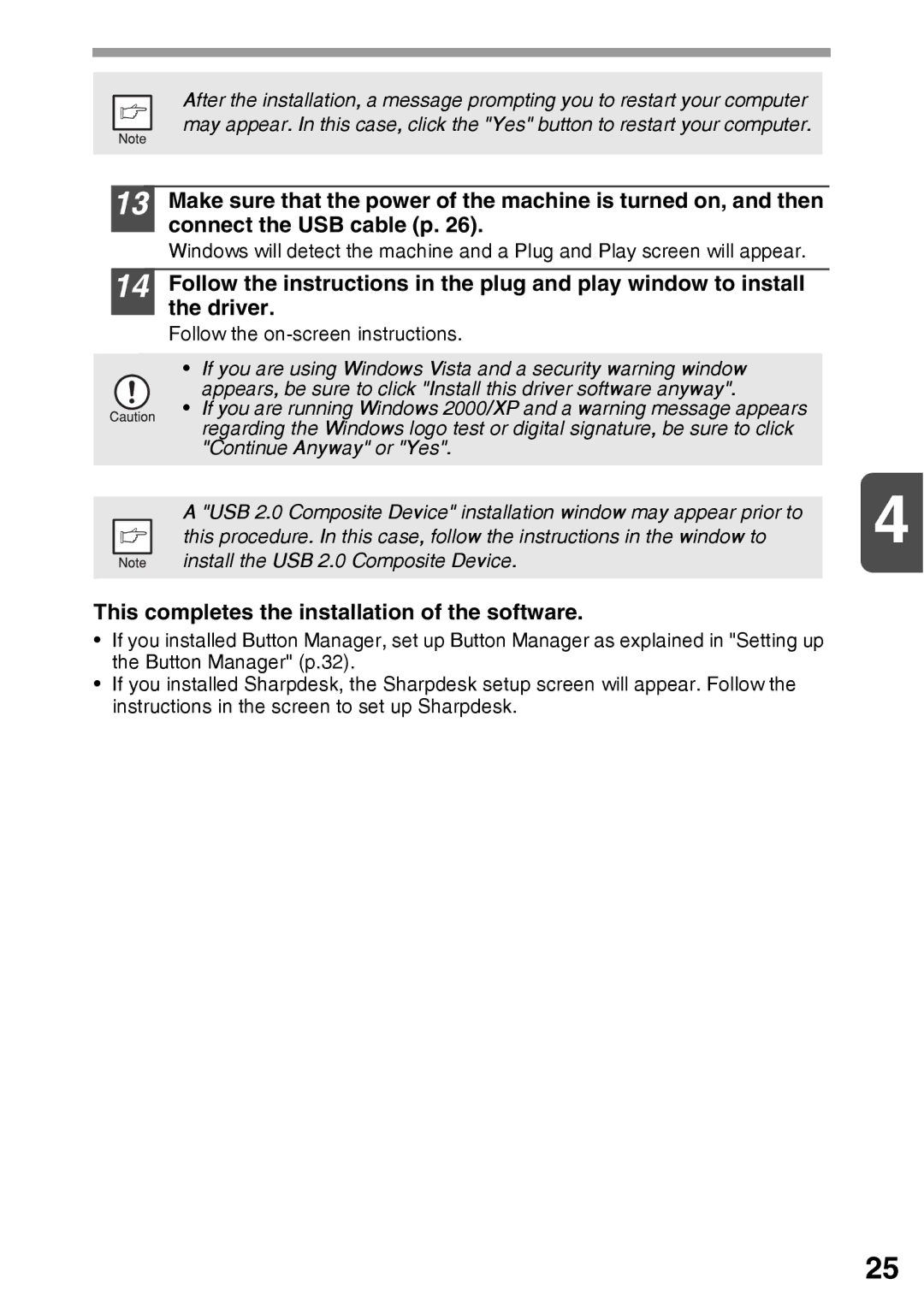 Sharp AR-203E manual This completes the installation of the software 