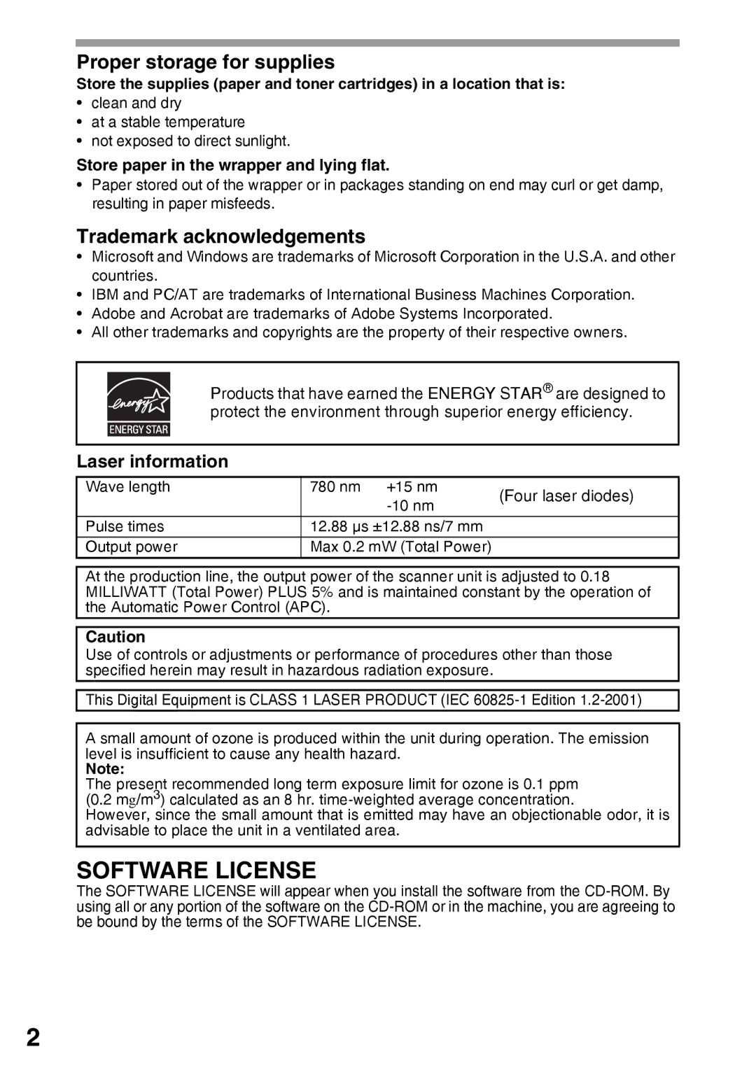 Sharp AR-203E manual Laser information, Store paper in the wrapper and lying flat 