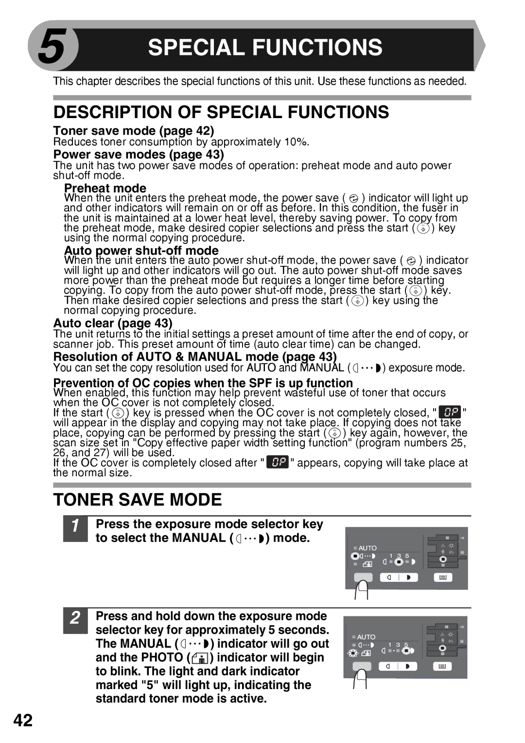 Sharp AR-203E manual Description of Special Functions, Toner Save Mode 