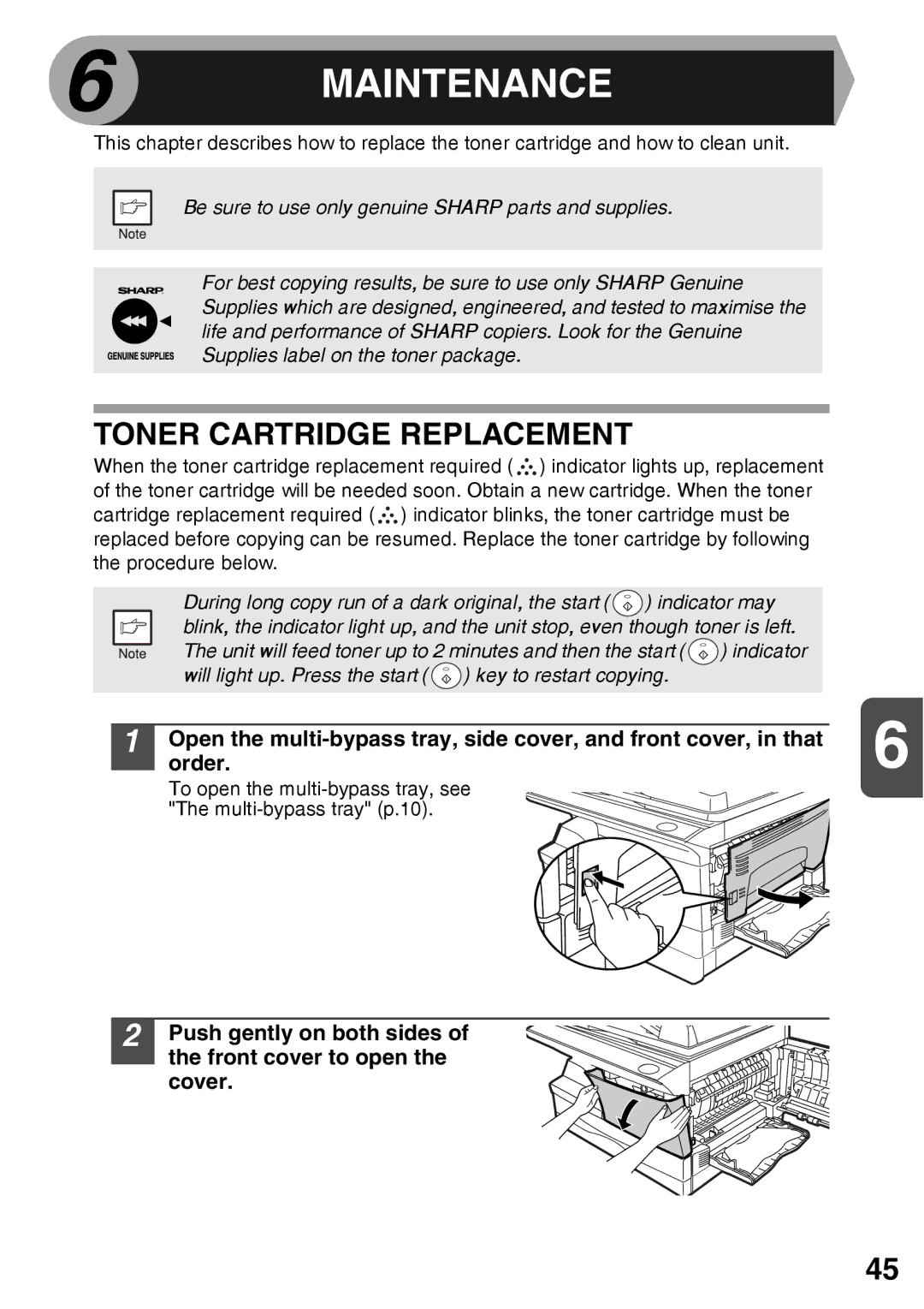 Sharp AR-203E manual Maintenance, Toner Cartridge Replacement 