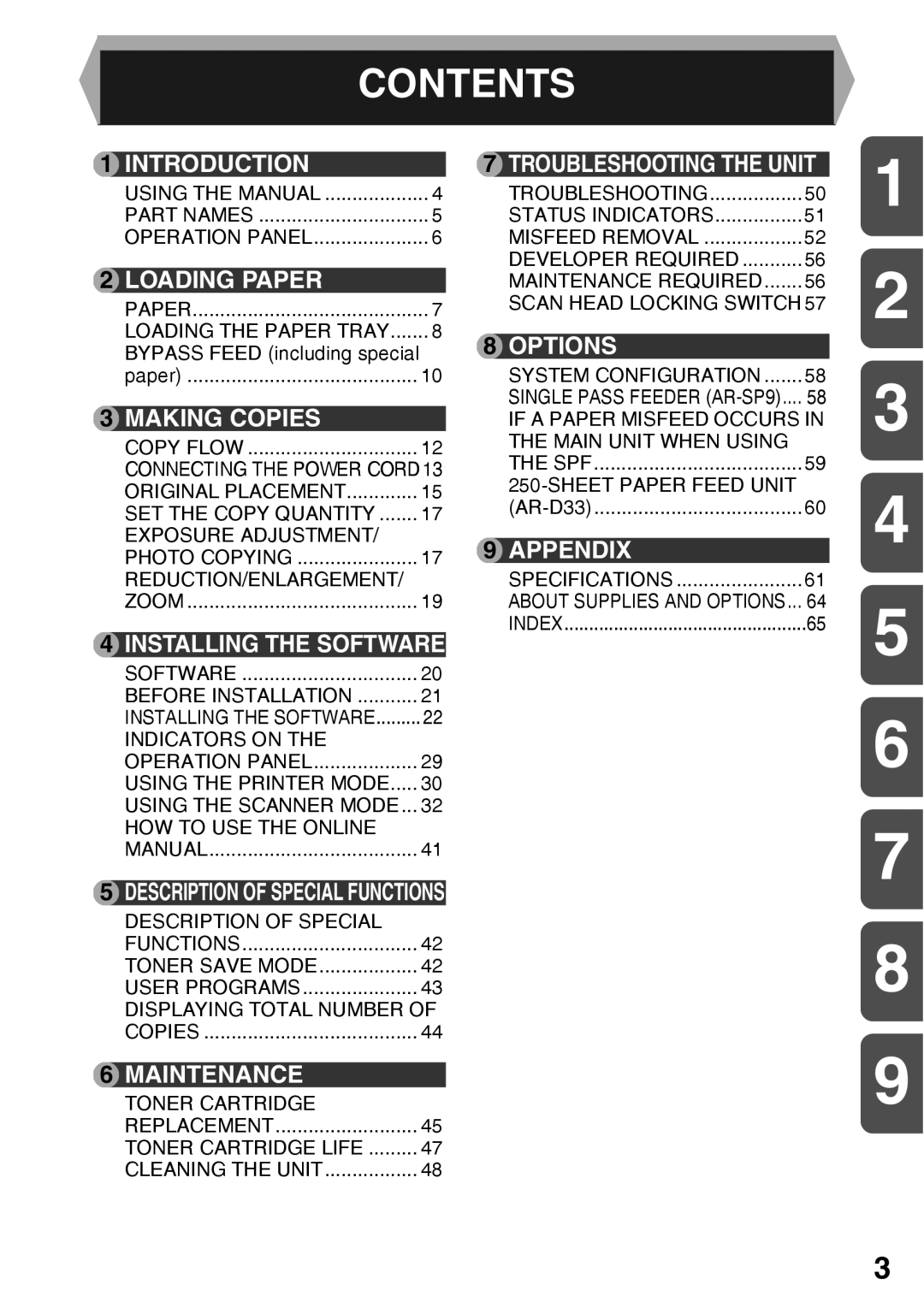 Sharp AR-203E manual Contents 